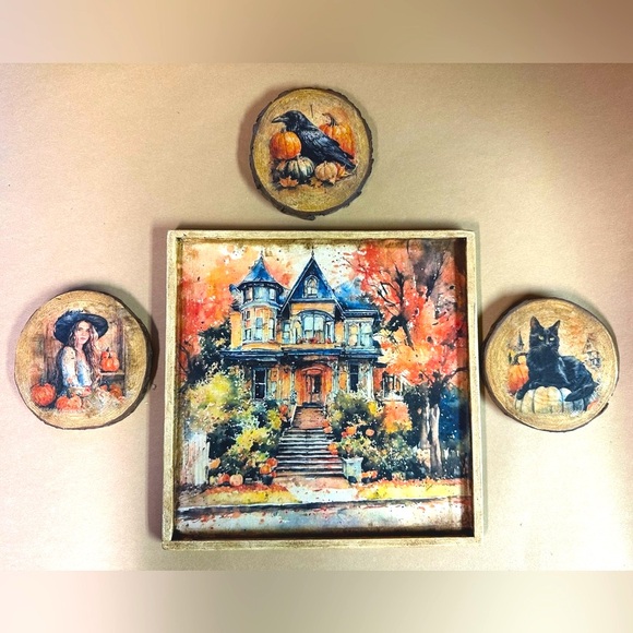 Other - Halloween/Fall Home Decor For Wall, Tabletop or as Ottoman Tray with Coasters